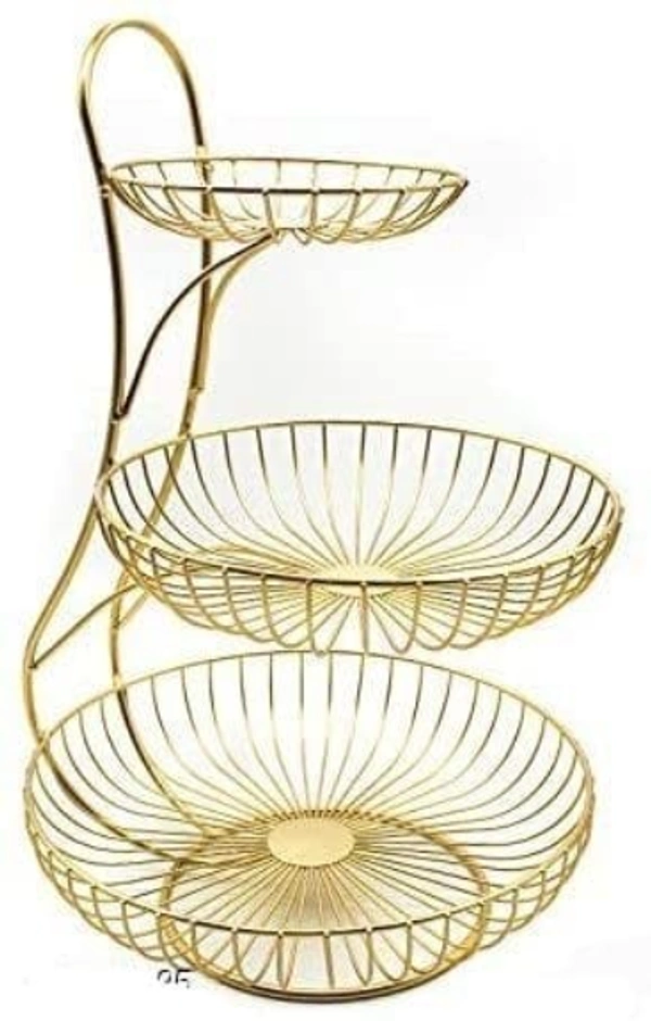 Modern Metal Golden 3 Layer Fruit Storage Container - Free Size, Gold, Metal, Pack of1